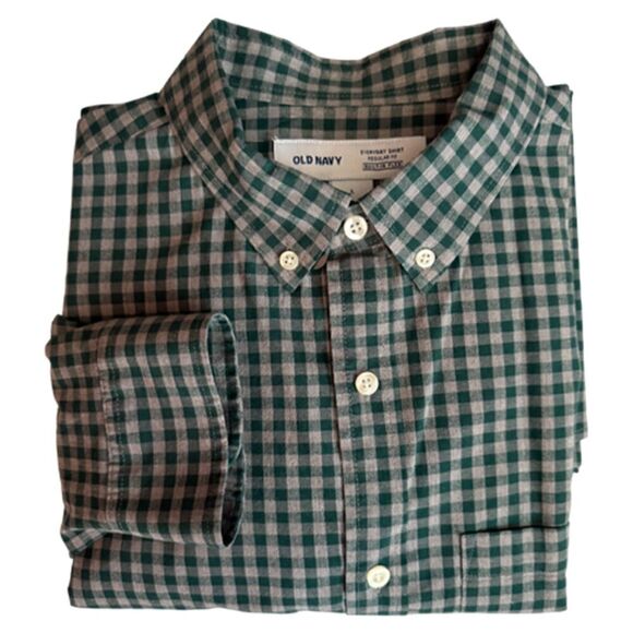 Old Navy Green & Gray Plaid Long Sleeve Button Down Shirt Size L - Picture 8 of 12